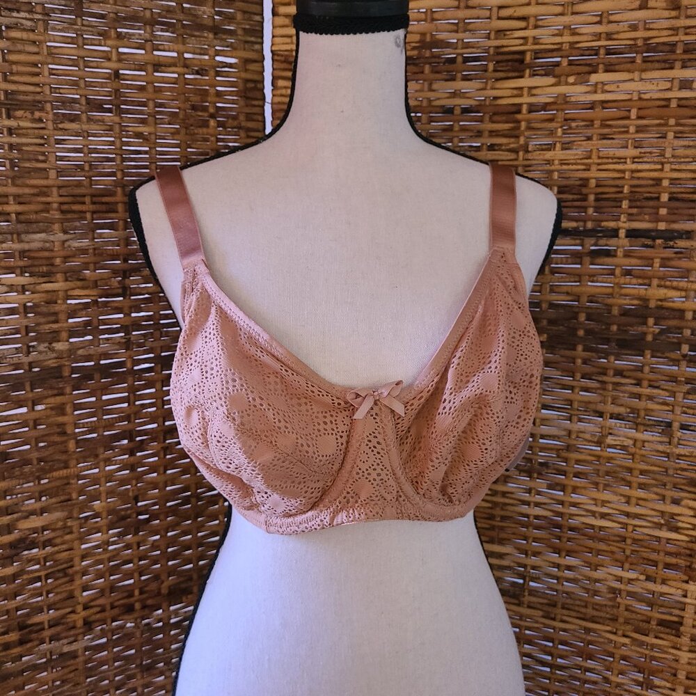 NWT Glamorise Wonderwire Lace Comfort Bra 9855 Womens 36D Taupe Color